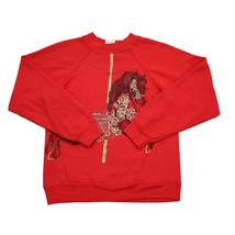 Hanes Sweater Girls L Red Long Sleeve Crew Neck Graphic Print knit Pullover - £15.86 GBP