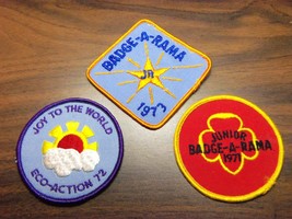 3 Girl Scout Cloth Patches 1970&#39;S Era Joy To The World 1972 1973 BADGE-A-RAMA - £10.24 GBP