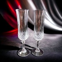Longchamp Crystal Champagne Flutes Wine Glasses Cristal D Arques Pair Diamax - £27.84 GBP