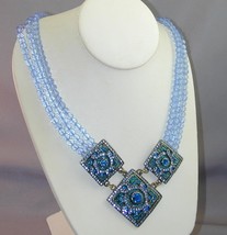 FAB LA VINTAGE Crystal Encrusted Turquoise Blue Art Deco Necklace NWOT - £175.45 GBP