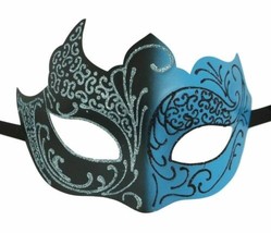 Light Blue Aqua Black Venetian Mask Masquerade Mardi Gras Unique - £9.54 GBP