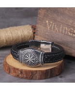 Viking Vegvisir Compass Bangle Odin Leather Bracelet Nose Runes Men Jewe... - £18.13 GBP+