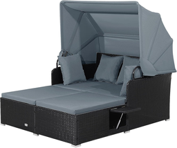 LDAILY Moccha Outdoor Daybed with Retractable Canopy, Wicker Cabana with... - $431.51