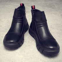 Men Boots High-top Black Leather Shoes British Business Casual Men&#39;s Shoes Autum - £55.40 GBP