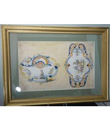 c1900 Henriot Quimper Prototype Watercolor Sheet from the Factory - $940.50