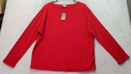 Pure Jill Blouse Top Womens Medium Red 100% Cotton Long Casual Sleeve Round Neck - £21.05 GBP