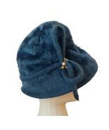 Vintage Angora Flapper Hat Blue Wool Cloche Splendid Etui Town Country D... - €51,91 EUR