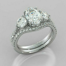 4.10ct Oval Moissanite Engagement Wedding Bridal Set Ring 14K White Gold Plated - £96.03 GBP