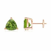 Natural Peridot Trillion Solitaire Stud Earrings in 14K Gold (Grade-AAAA , 8MM) - £694.17 GBP