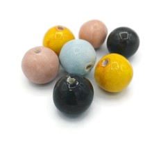 7Pc Assorted Handmade Ceramic Beads For Jewelry Making, Round Colorful Bead 20mm - £15.67 GBP