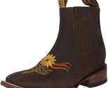 Womens Dark Brown Chelsea Ankle Mid Boots Leather Flower Western Botas V... - $109.99