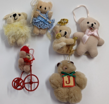 Plush Bears Christmas Ornaments lot of  6 Vintage - £6.42 GBP