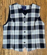 Vintage Black Beige Plaid Button Down Vest Large Preppy 90s Y2K USA Made - £23.48 GBP