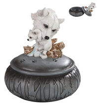 Albino Snow White Wolf Carrying Cub In Mouth Round Decorative Jewelry Box - $25.99