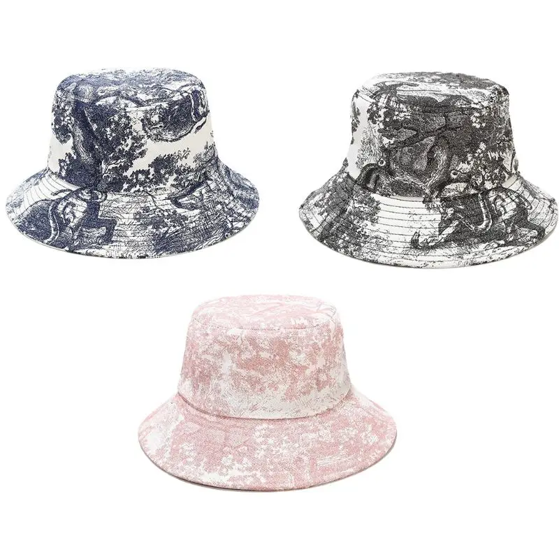 Unisex Chinese Painting Bucket Hat Tie-Dye Printed Outdoor Sunscreen Harajuku - £16.46 GBP