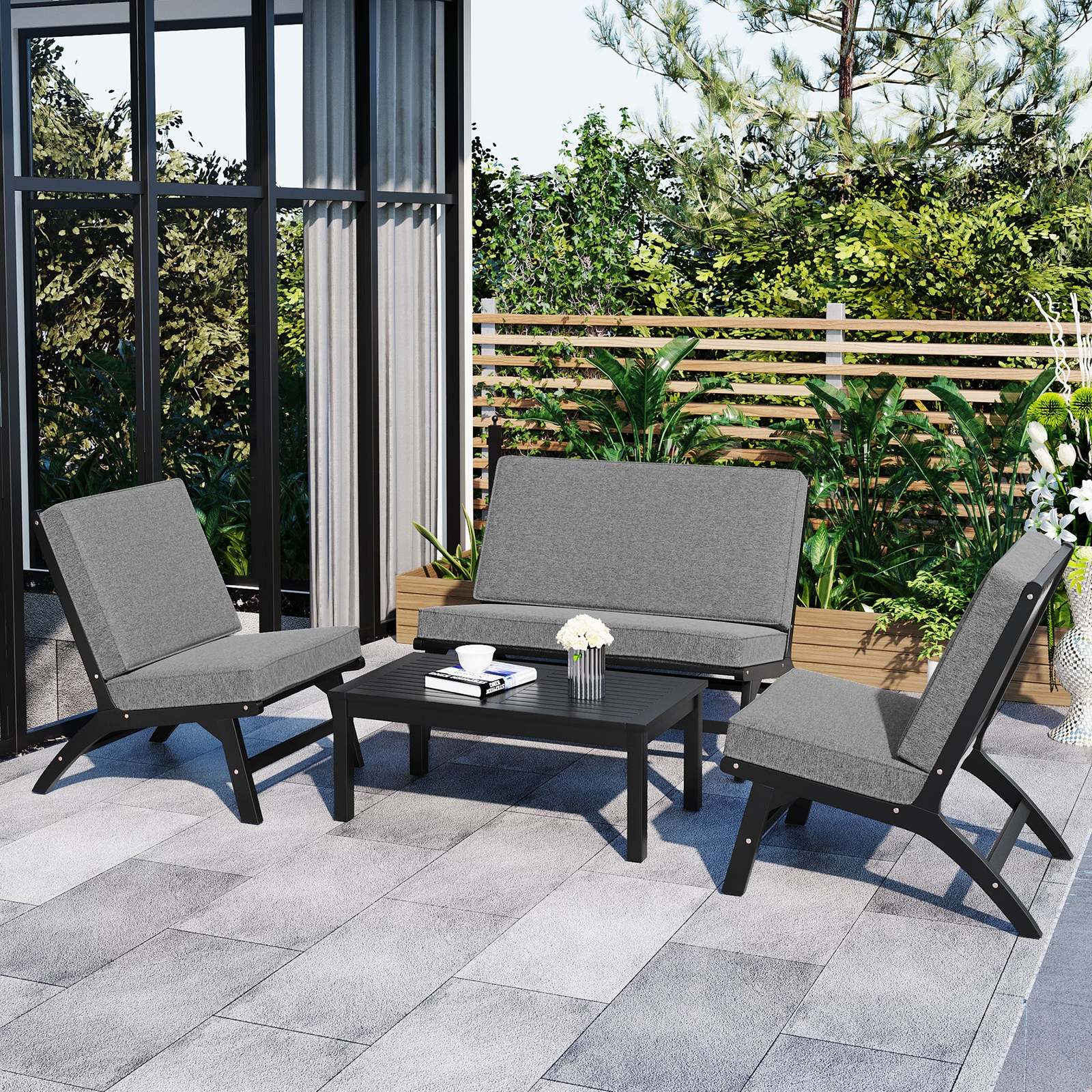 Acacia Wood Outdoor Sofa Set: 4-Piece V-Shaped - $247.99