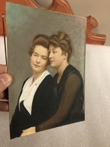 Vtg Hand Color Tinted Photo Women Mourning? Mother Dtr 5x7 Granny core portrait - £56.97 GBP