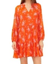 Womens Dress Vince Camuto Orange Floral Long Sleeve Chiffon Tiered V-Neck-size M - £29.72 GBP