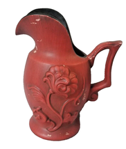Vintage RARE Royal Haeger Ceramic Red Pitcher Flower Vase Black Interior 3d - £13.94 GBP