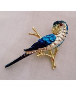 Vintage Blue Parrot Macaw Bird Brooch Lapel Pin Unsigned 2&quot; Rhinestone - £12.01 GBP