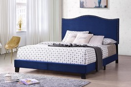Kings Brand Furniture Clarno Blue Velvet Nailhead Trim King Size Upholstered Bed - £255.19 GBP