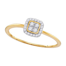 10kt Yellow Gold Womens Round Diamond Square Frame Cluster Ring 1/8 Cttw - £145.34 GBP
