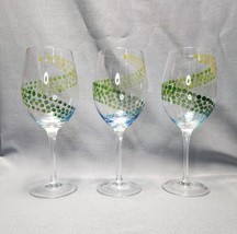 Yellow Green &amp; Blue Ombre Polka Dot Swirl Wine Glass 20 oz (Set of 3 Glasses) - £18.50 GBP