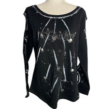 Olyss Hand Painted Fabulous Cut Out Top S Black Long Sleeve Rhinestones ... - $46.58