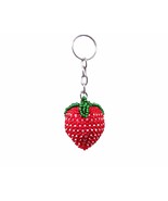 Strawberry Fruit Czech Glass Seed Bead 3D Figurine Keychain Metal Ring -... - £7.90 GBP