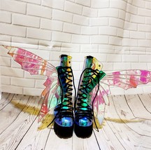 Club Exx Butterfly Fairy Wings Holo Irredescient Platform Boots Size 7, 8 - £102.38 GBP