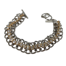 Cookie Lee Corded Clear Rhinestone Toggle Bracelet Silvertone 8.5” - £7.93 GBP