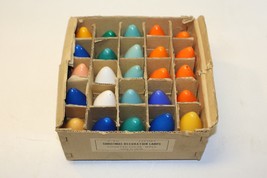 VTG Box of 25 C9 Christmas Light Bulbs Blue Green Orange Yellow White Teal - £14.08 GBP