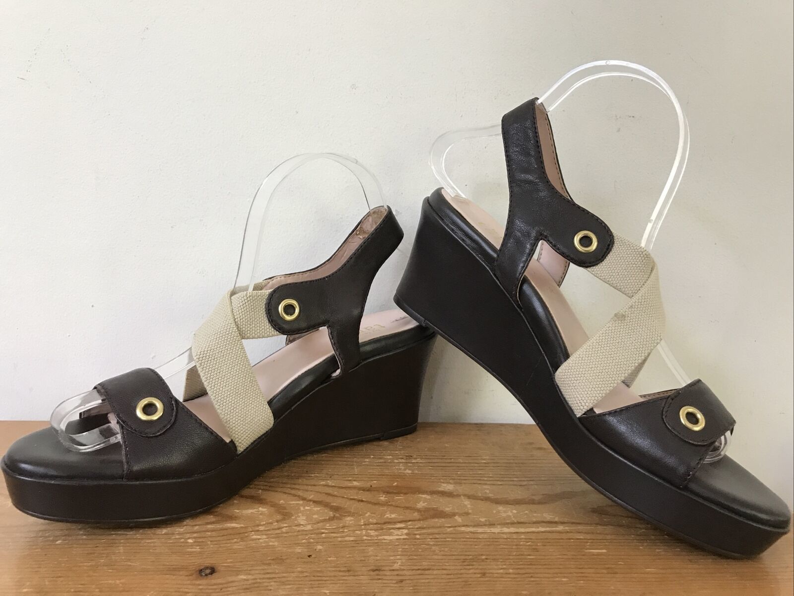 Taryn Rose Salene Leather Strappy Sandals Wedges Peeptoe Slingback Heels... - $36.62
