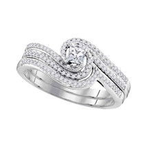 10k White Gold Princess Diamond Bridal Wedding Engagement Ring Band Set 3/8 Cttw - £567.56 GBP