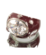 Super Bling Red Enamel and CZ Ladies Ring Size 7 - $16.99