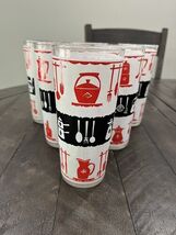 Vintage Red Black Americana Old Time Set Of 6 Highball Tumblers Kitchen - $128.69