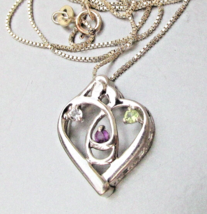 Sterling Silver Signed TJ Amethyst Citrine Topaz Open HEART Pendant Neck... - $19.75
