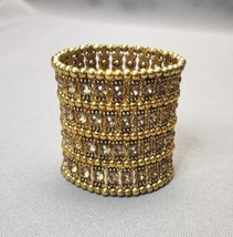 Honey Rhinestone Gold-tone Stretch Cuff Bracelet 2.75&quot; Wide Statement Bracelet - £23.49 GBP