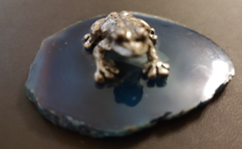 pewter frog figurine on blue agate stone - £6.30 GBP