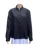 Talbots Sz 10 Irish Linen Black Mock Neck Button Down Blazer Shoulder Pads - $38.11