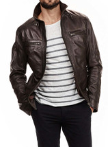 Mens Leather Jacket Stylish Genuine Lambskin Motorcycle Bomber Biker Jac... - $117.50