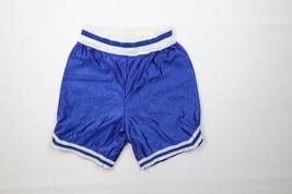 Vintage 80s 90s Mens Medium Striped Silky Nylon Above Knee Basketball Shorts USA - £44.36 GBP