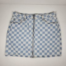 Rue 21 Zip Front quick release checkered Stretch Denim Mini Skirt Size Large - £11.95 GBP