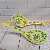 VTG (2) ACF Hong Kong Porcelain Large Spoons Or Wall Decor, Yellow Flora... - $348.96 MXN