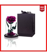 Symbolic Preserved Purple Roses in Elegant Glass Dome - Ideal for Gifting - $974.24 MXN
