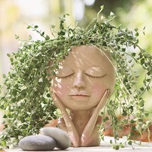 Aimebby Face Flower Pot, Head Planter, Succulent Planter, Cute, Closed Eyes - £29.86 GBP