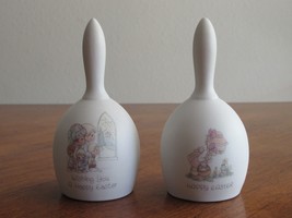 2x 1987 Enesco Precious Moments Wishing You A Happy Easter Porcelain Bisque Bell - $15.20