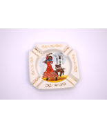 Vintage Latin/Spanish Ceramic Ashtray Painted Dancing Woman 3.5&quot; Square - $22.21 CAD
