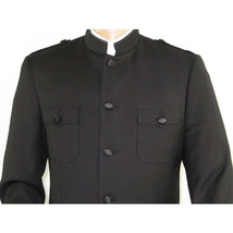 Men Apollo King Banded Collarless suit Mandarin Military Style 5button K1 Black image 9
