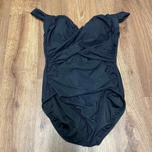 Lands&#39; End Women Solid Black Wrap Front One Piece Swim Suit Size 10 Mold... - £29.81 GBP